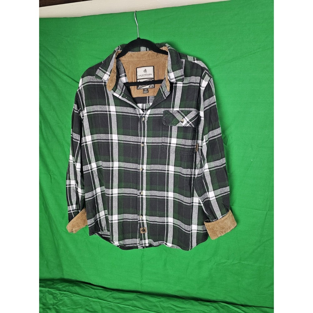 Whitetail Mens Shirt L Button Down Long Sleeve Plaid Flannel Green White